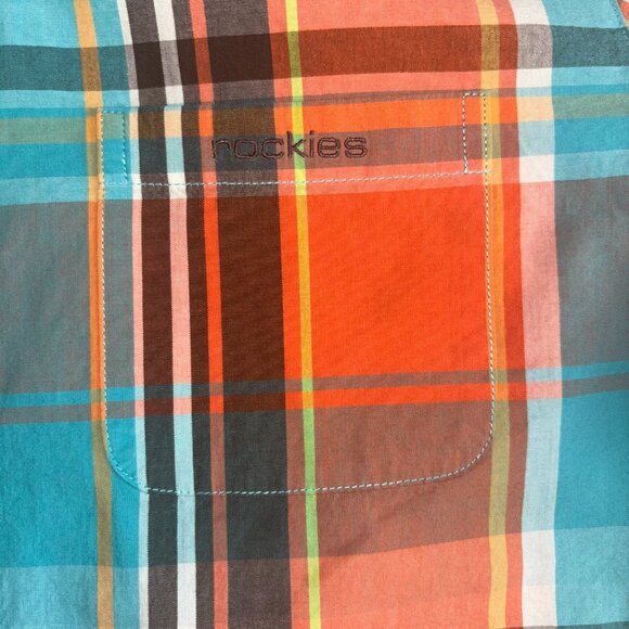Rockies Orange and Blue Plaid Button-Up Shirt - Size M - Picture 11 of 13